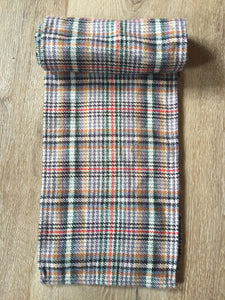 Kingspier Vintage - Multi-coloured plaid scarf. Wool blend, measures 7x56 inches.