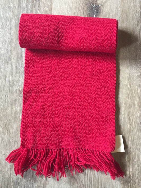 Kingspier Vintage - <p>Handwoven in Newfoundland this red vintage "Nonia" scarf has a very delicate chevron pattern. Measures 9x70 inches.</p>