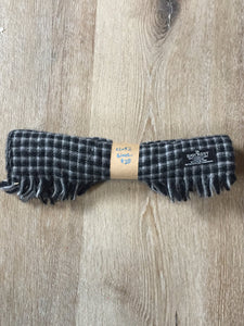 Kingspier Vintage - Black and white plaid wool scarf 12"x52"