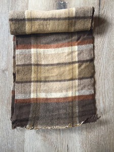 Kingspier Vintage - <p>Vintage SEARS brand plaid wool scarf in varying shades of brown. Measures 11x48 inches.</p>