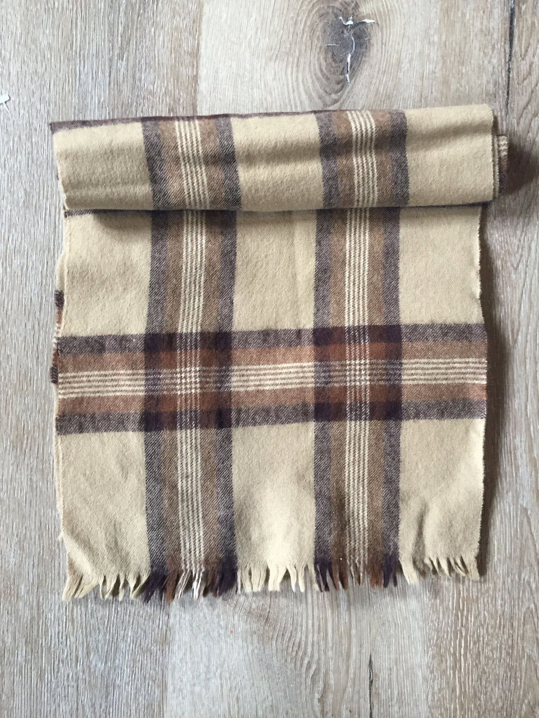 Kingspier Vintage - <p>Vintage Tip Top brand brown plaid wool scarf.</p>
