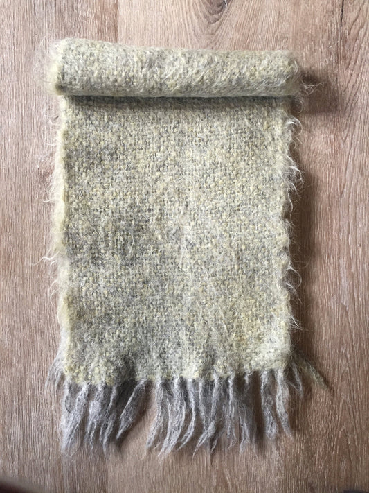 Kingspier Vintage - <p>Handwoven mohair scarf, measures 10x43 inches. Colour is a bit hard to nail down; it's a combination of grey and yellow.</p>