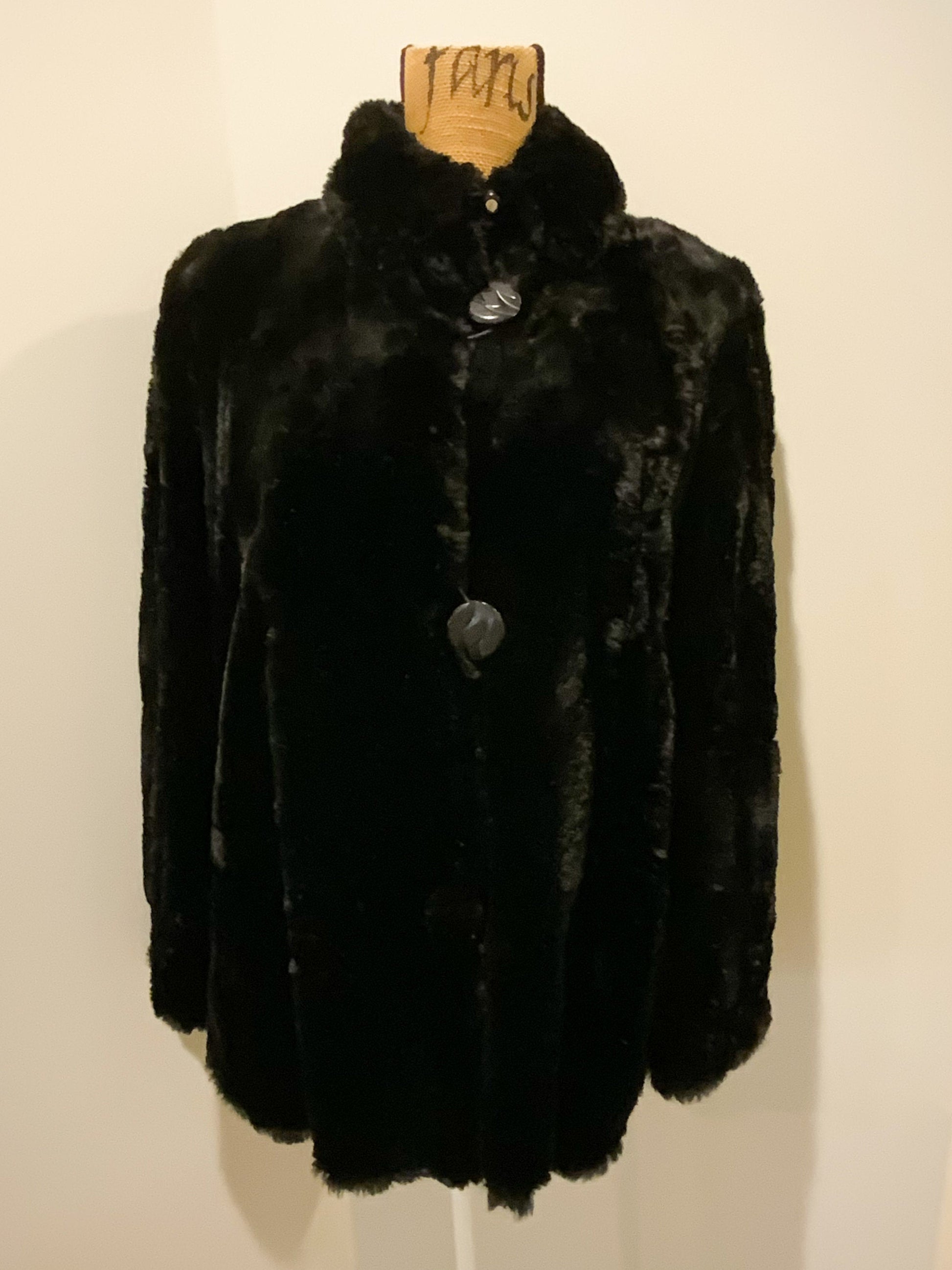 Kingspier Vintage - Vintage dark 1950’s era brown beaver fur coat with jewel top button, embroidered star burst lining and inside pocket