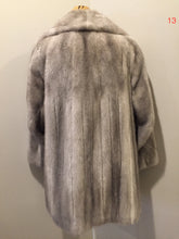 Load image into Gallery viewer, Kingspier Vintage - Eastern Furriers&quot; Silver mink fur coat, Made in Canada. This coat features a white satin lining with inside pocket and embroidered monogram &quot;BFD&quot; and Eastern Furriers label.
