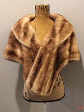 Load image into Gallery viewer, Kingspier Vintage - &quot;Furs by Offman&quot; vintage blonde sable fur stole, made in Halifax, Nova Scotia, Canada. The lining features an embroidered monogram &quot;MB&quot; and the Offman label.
