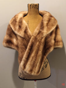 Kingspier Vintage - "Furs by Offman" vintage blonde sable fur stole, made in Halifax, Nova Scotia, Canada. The lining features an embroidered monogram "MB" and the Offman label.