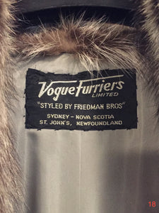 Kingspier Vintage - Vogue Furriers, Styled by Friedman Brothers, full length raccoon coat. Made in Sydney, Nova Scotia, Canada.