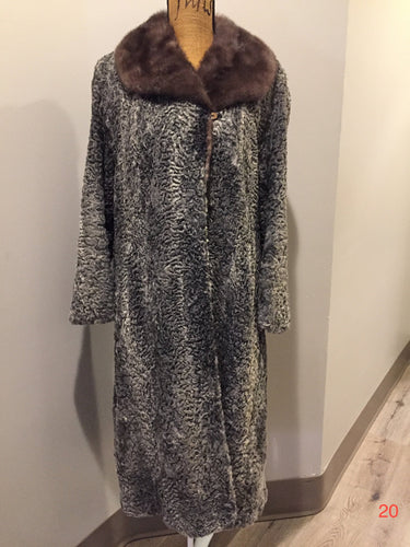 Kingspier Vintage - Vintage Australian Persian lamb full length coat with ox fur collar, 